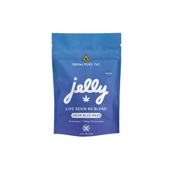 Jelly KO Blend THC Gummies Live Resin 125MG Bag  Sour Blue Razz