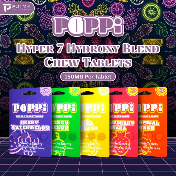 Poppi Hyper 7 Hydroxy Blend Chew Tablets 150MG Main Flavors