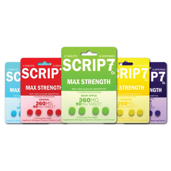 Scrip7 7 Hydroxy Tablets 90MG Main Flavors
