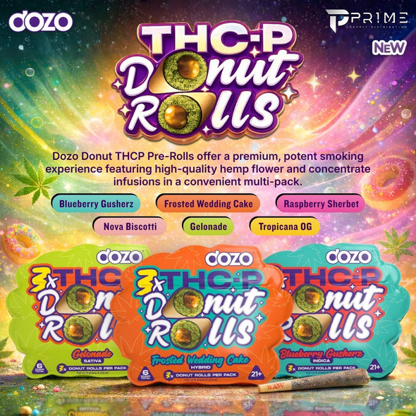 Dozo Donut THCP Pre Rolls 6G main flavors