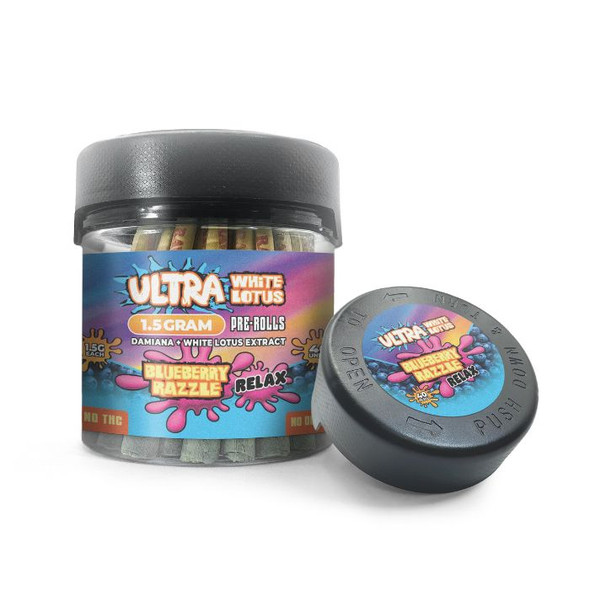 Ultra White Lotus Pre Rolls Jar 1.5G Blueberry Razzle / Relax