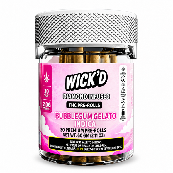 Wickd Diamond Infused THC Pre Rolls 2G Texas compliant