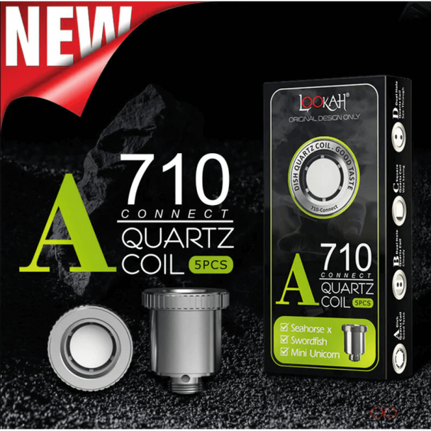 710 Quartz Wax Dish Coils Pack: A pack of five 710 Quartz Wax Dish Coils designed for Lookah vaporizers, showcasing the sleek design and premium quartz material for pure flavor.