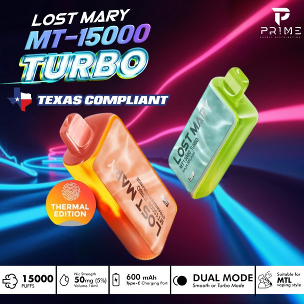 Lost Mary MT15000 Turbo Vape Texas Compliant Features