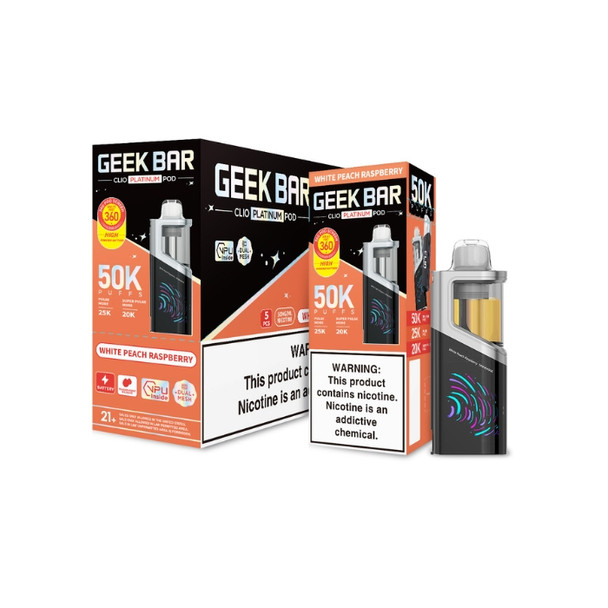 Geek Bar Clio Platinum 50K Disposable Pod White Peach Raspberry