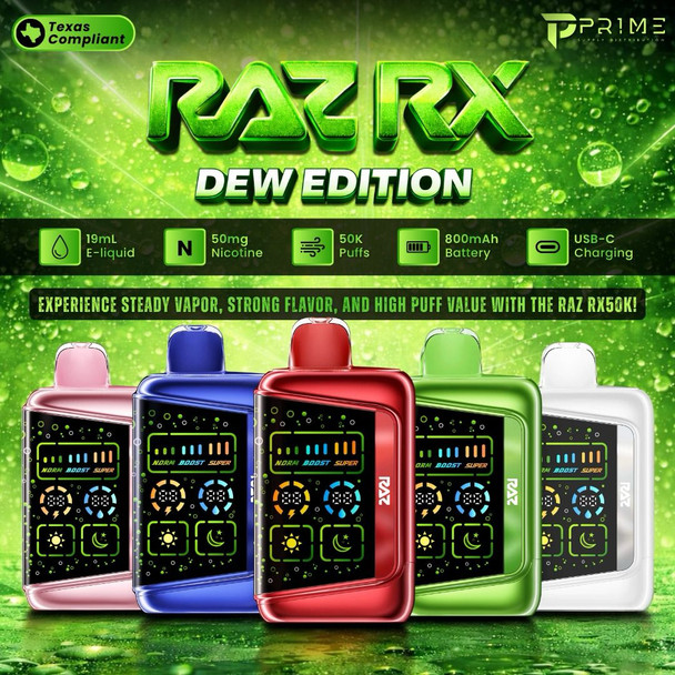 RAZ RX50K Dew Edition Disposable Vape Texas Compliant Main Flavors
