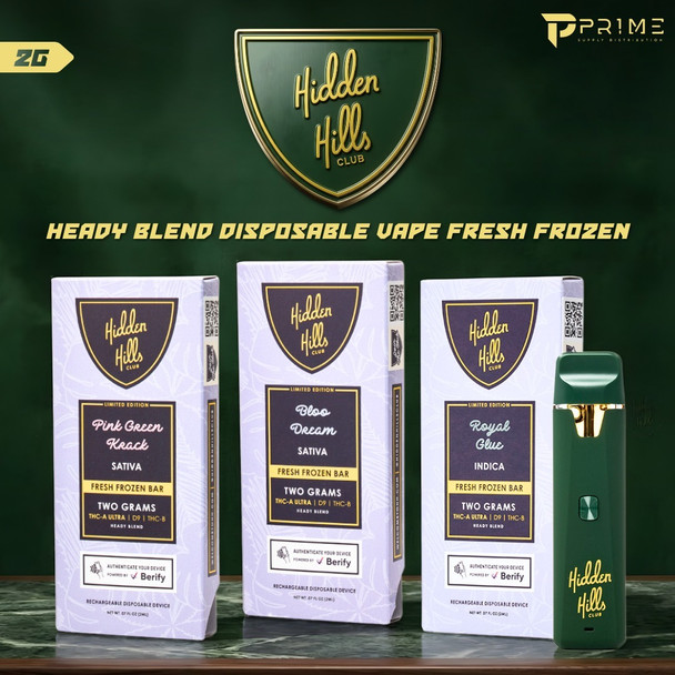 Hidden Hills Club Heady Blend Disposable Vape Fresh Frozen 2G Flavors