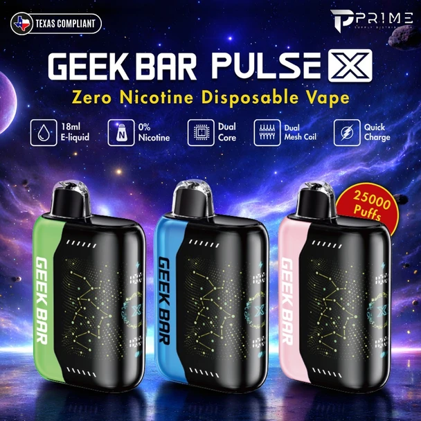 Geek Bar Pulse X 25K Zero Nicotine Vape Texas Compliant main Flavors