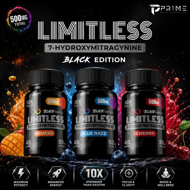 Blue Razz - Limitless Black Edition 7 Hydroxy Tablets 500MG flavors Features