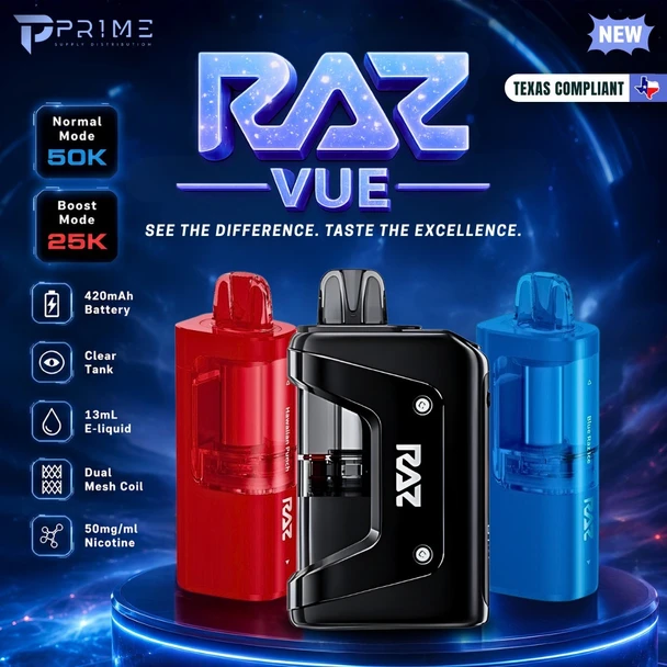 RAZ VUE 50K Vape Kit Texas Compliant flavor  Features