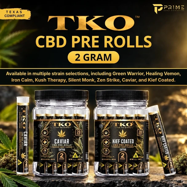 TKO CBD Pre Rolls Texas Compliant 2G flavor Features
