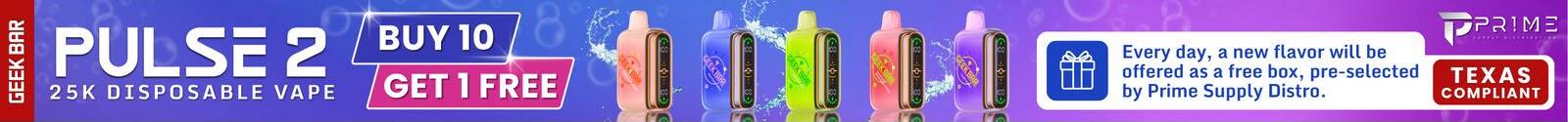 Geek Bar Vape Exclusive Pulse 2 25K Texas Compliant, Buy 10 Get 1 Free