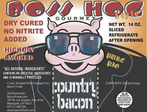 Boss Hog No Nitrite Hickory Smoked Country Bacon label