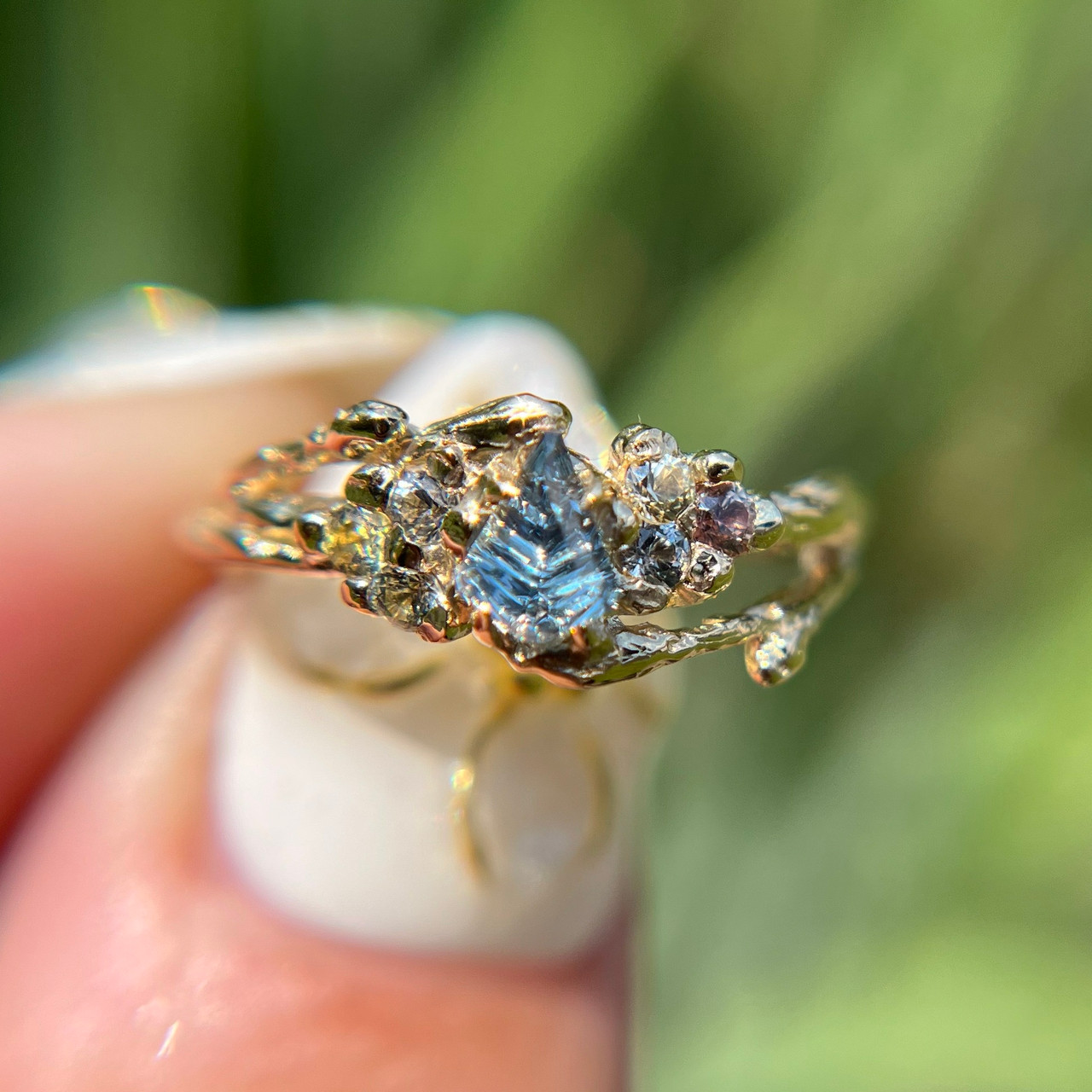 Montana Sapphire Light Sapphire Ring OOAK Deep Concave Cut Montana