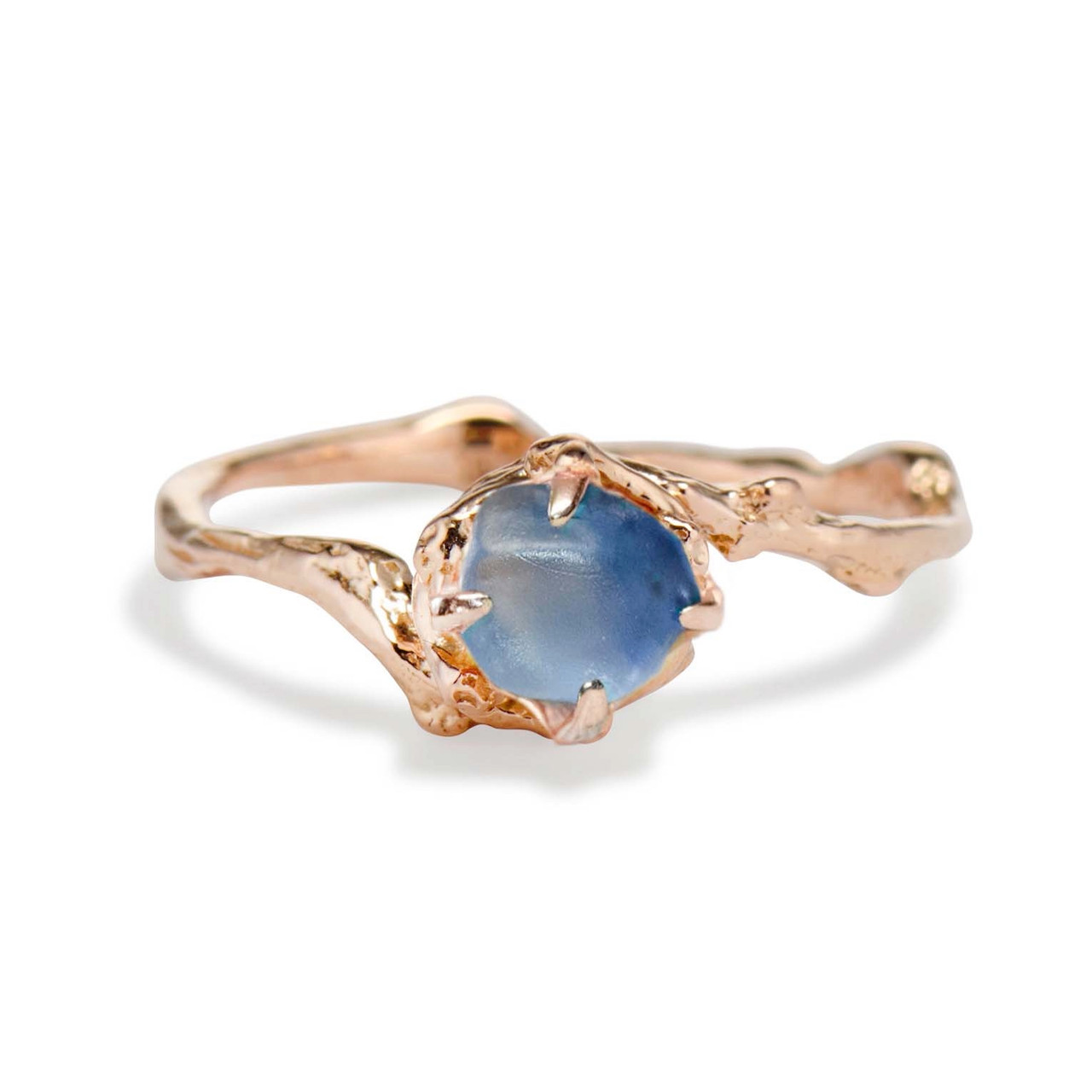 Blue Sapphire Solitaire Ring in Yellow Gold & Rose Gold