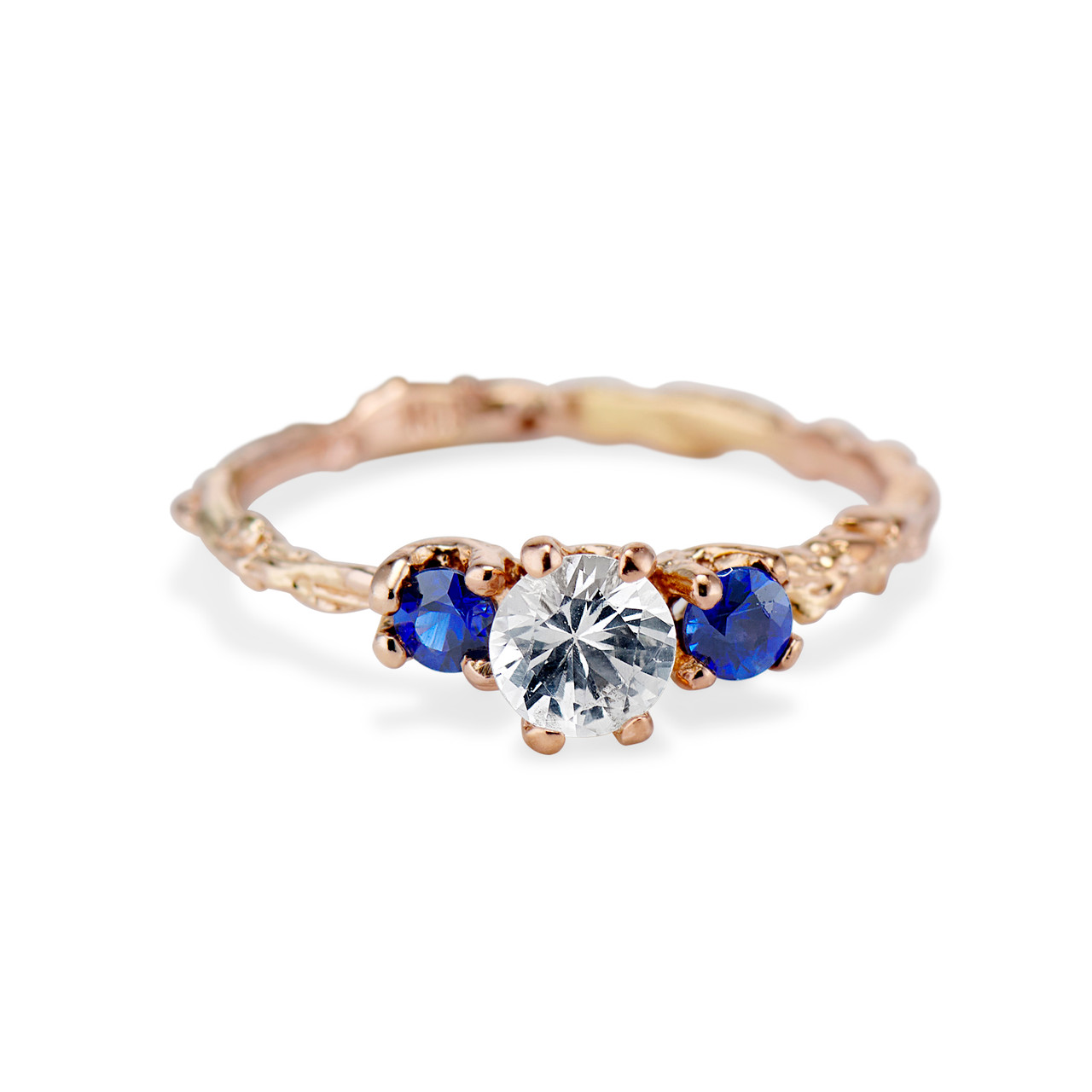 Sapphire and Diamond Three-Stone Ring in 14k White Gold