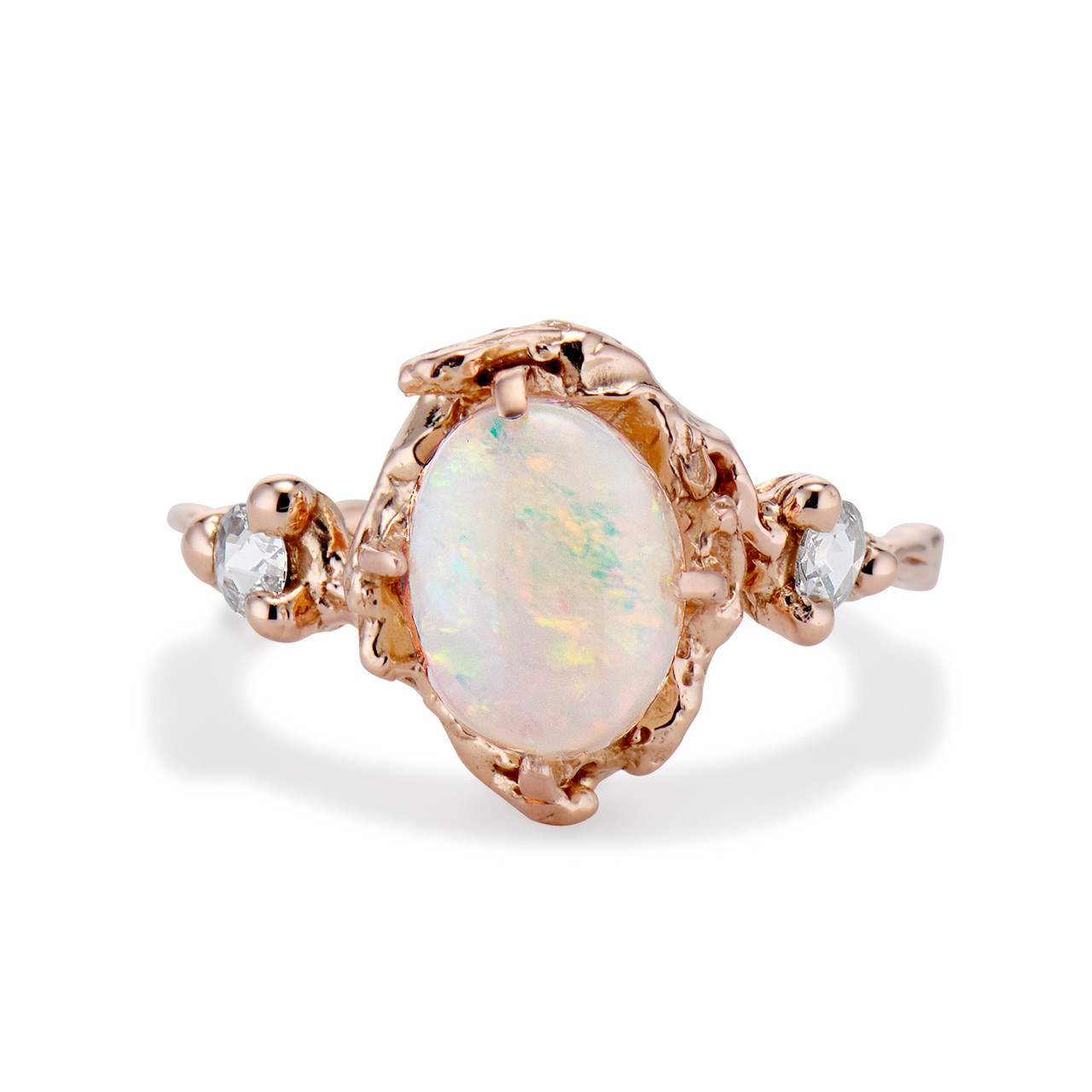 Naples Opal and Rose Cut Diamond Engagement Ring
