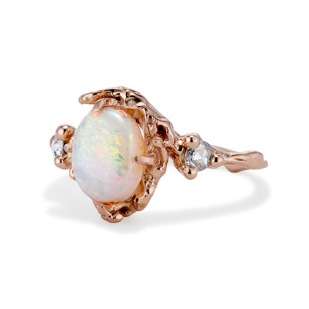 Naples Opal and Rose Cut Diamond Engagement Ring