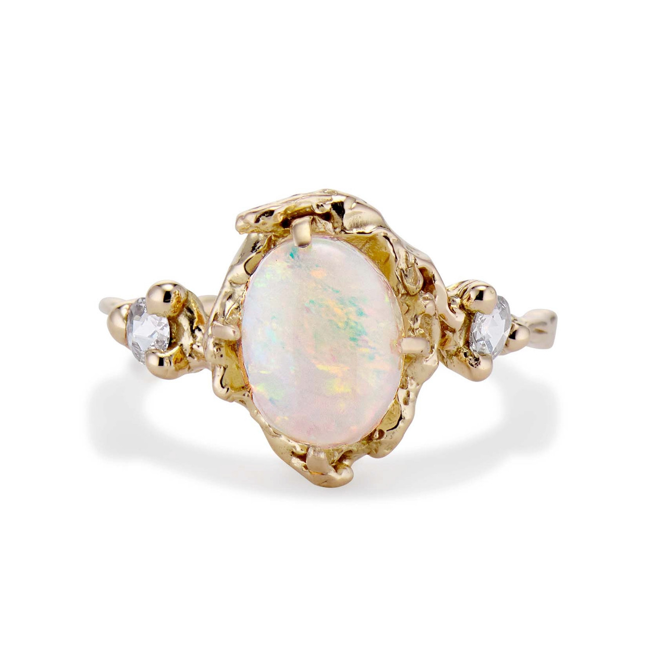 Naples Opal and Rose Cut Diamond Engagement Ring