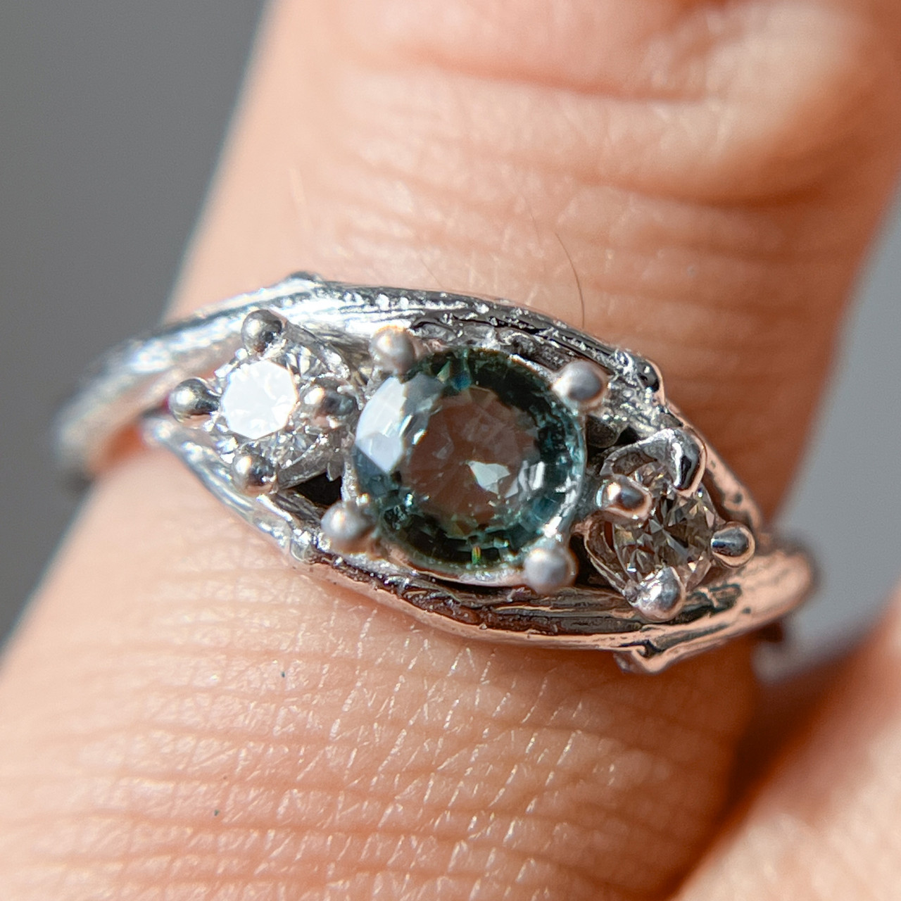 Unity Three Stone Sapphire and Diamond Wedding Ring