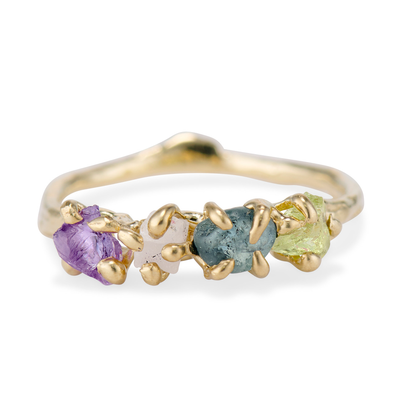 Personalized Greenwich 4 Birthstone & Diamond Ring in 14k Gold