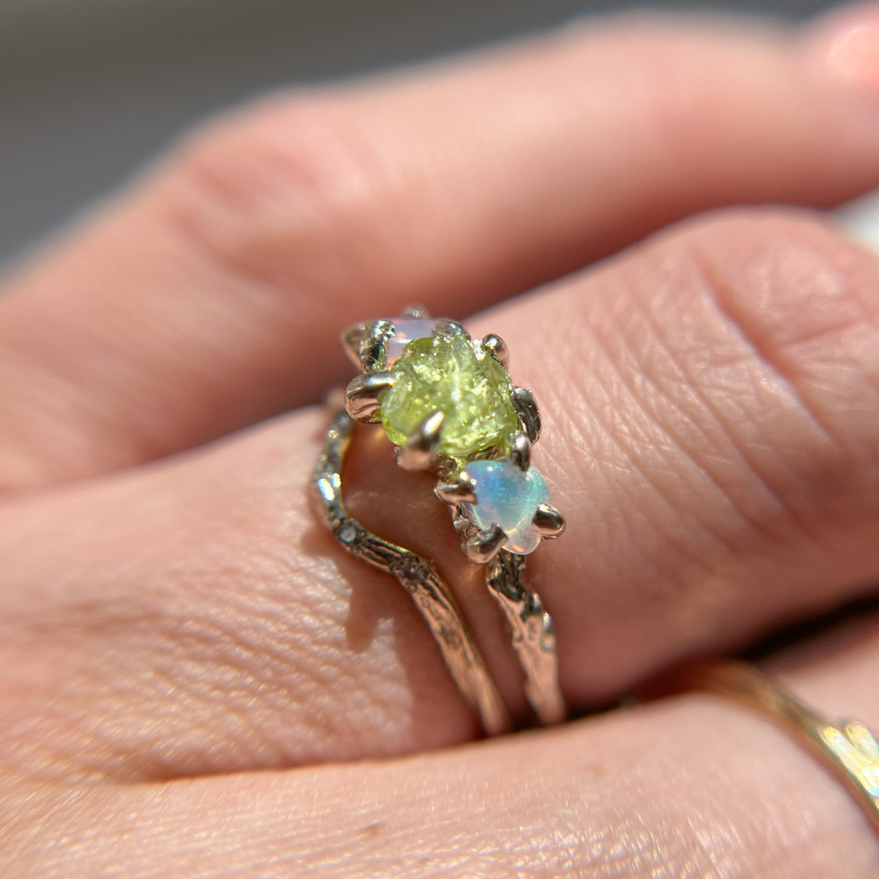 Peridot Gemstone Ring with Precious Gems