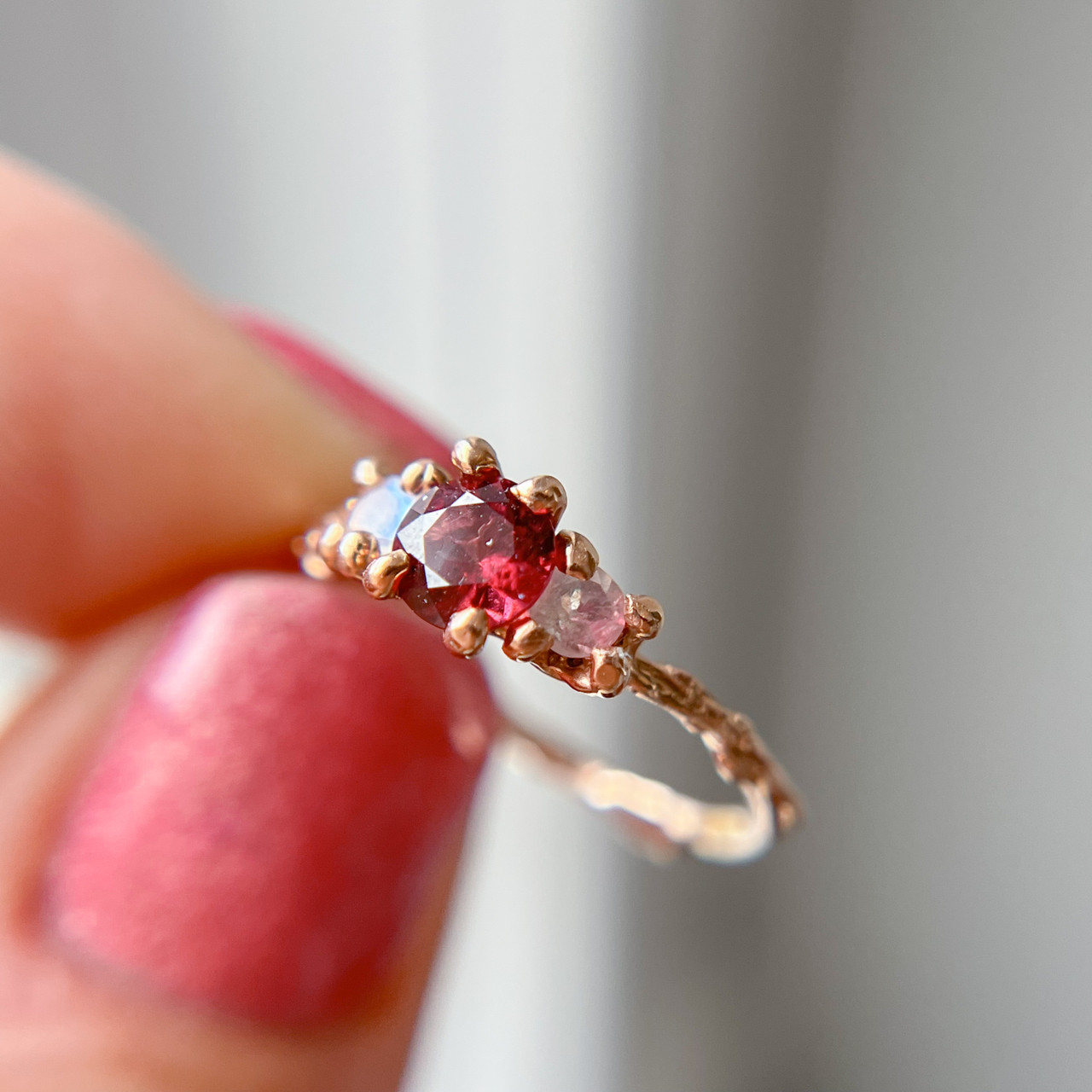 Natural red garnet engagement ring twig leaf hexagon shape garnet ring –  WILLWORK JEWELRY