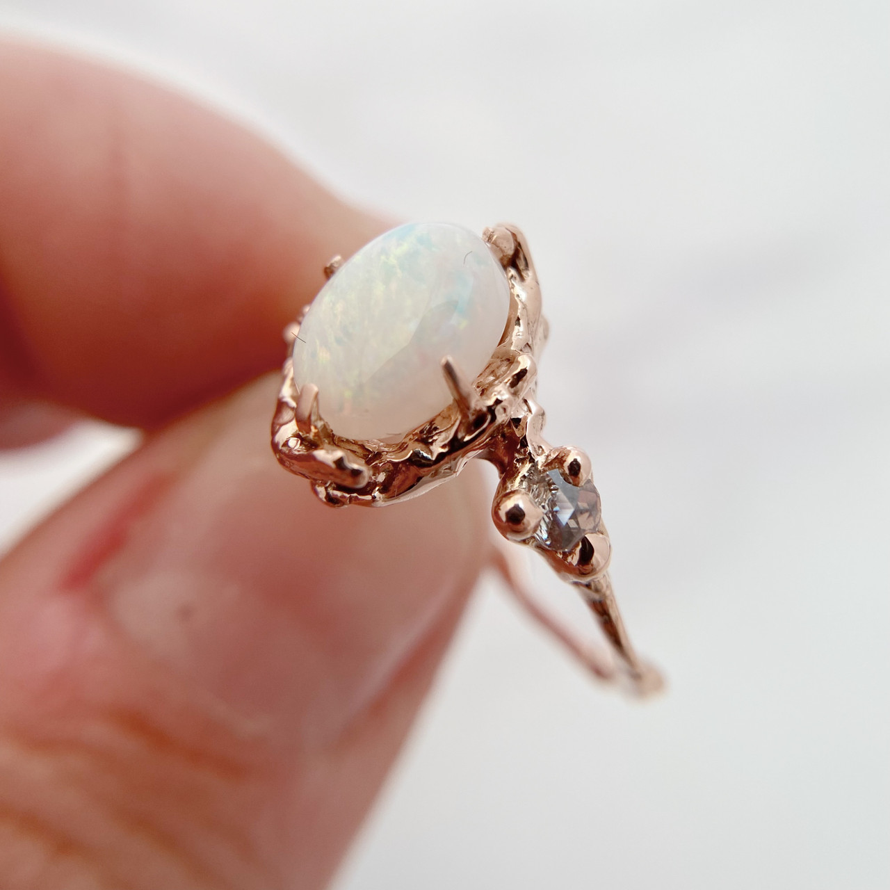 Naples Opal and Rose Cut Diamond Engagement Ring