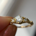 18K Yellow Gold Woodland Opalescent Diamond Three Stone Ring by Olivia Ewing Jewelry