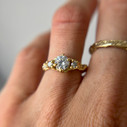18K Yellow Gold Woodland Opalescent Diamond Three Stone Ring by Olivia Ewing Jewelry