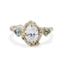 14K white gold trio ring with 1 ct diamond and side sapphires by Olivia Ewing Jewelry