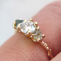 14K Yellow Gold Naples Diamond and Rough Montana Sapphire Three Stone Ring by Olivia Ewing Jewelry