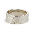 14K white gold wide bark wedding band by Olivia Ewing Jewelry