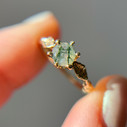 14K Yellow Gold Flora Moss Agate Solitaire Ring by Olivia Ewing Jewelry