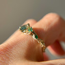 14K Yellow Gold Woodland Moss Agate Three Stone Ring