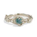 14K white gold teal blue rough sapphire ring by Olivia Ewing Jewelry