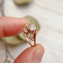 14K Rose Gold Demi Naples Moissanite Half Halo Ring by Olivia Ewing Jewelry