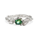 Platinum alternative engagement ring with green sapphire by Olivia Ewing Jewelry