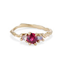 14K yellow gold deep red garnet and milky white moonstone ring  by Olivia Ewing Jewelry