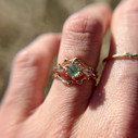 OOAK - Vienna Moss Agate Solitaire Ring with Pavé Diamonds by Olivia Ewing Jewelry