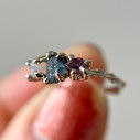 14K White Gold Naples Alexandrite, Opal and Sapphire Three Stone Ring
