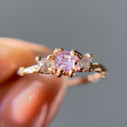 14K Rose Gold Naples Personalized (Diamond, Alexandrite, Moonstone) Three Stone Ring