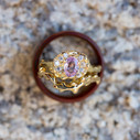 Unusual pink sapphire engagement ring set by Olivia Ewing Jewelry