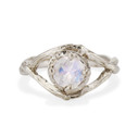 14K White Gold Nature Inspired Engagement Ring with Moonstone by Olivia Ewing Jewelry