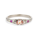 14K white gold three pink gemstone engagement ring  by Olivia Ewing Jewelry