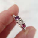 Silver Naples Birthstone Three Stone Ring with Ruby, White Sapphire & Amethyst by Olivia Ewing Jewelry