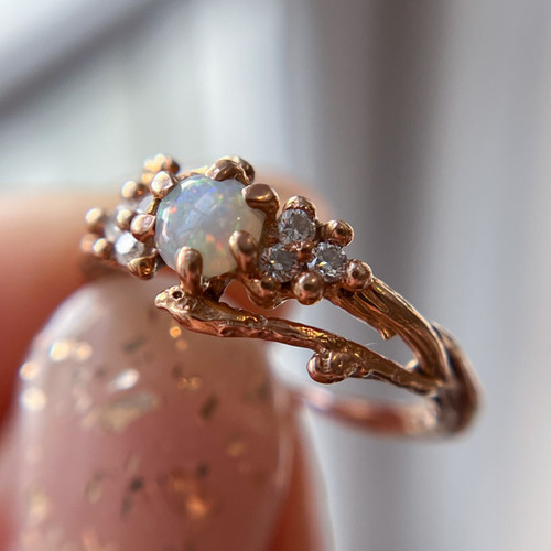 Feyre Goddess White Opal and Diamond Engagement Ring