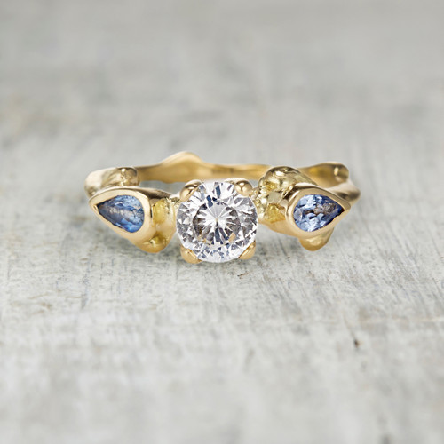 Three Stone White and Blue Sapphire Ring | Olivia Ewing