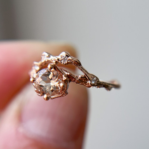 Naples Morganite Half Halo Engagement Ring