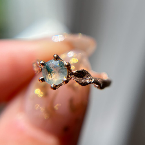 Flora Green Moss Agate Wedding Ring with Diamonds